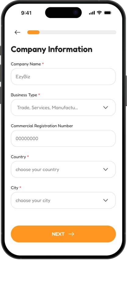 Mobile accounting company information setup screen